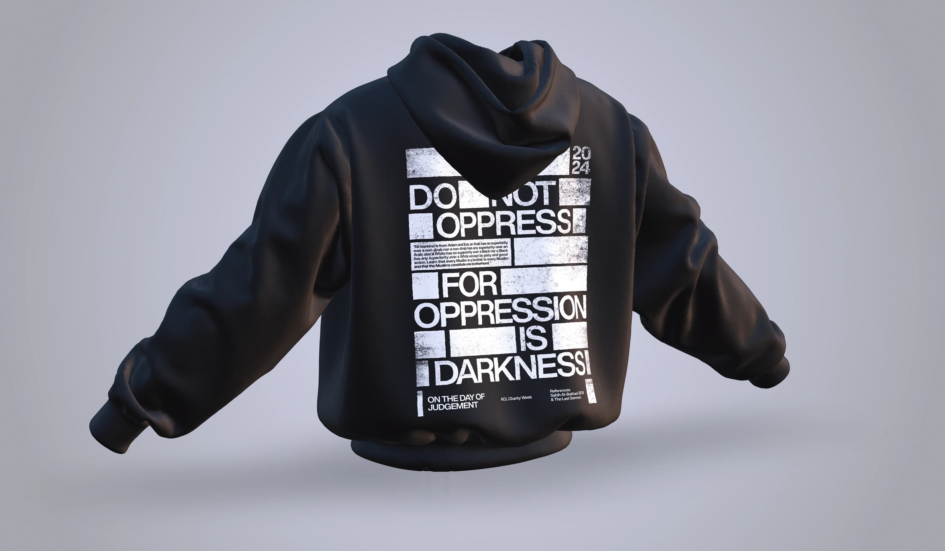 Black hoodie mockup showing the distressed Against Oppression typographic print